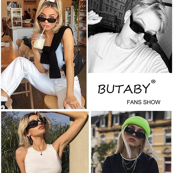 BUTABY Rectangle Sunglasses for Women Retro Driving Glasses 90’s Vintage - Picture 3 of 7